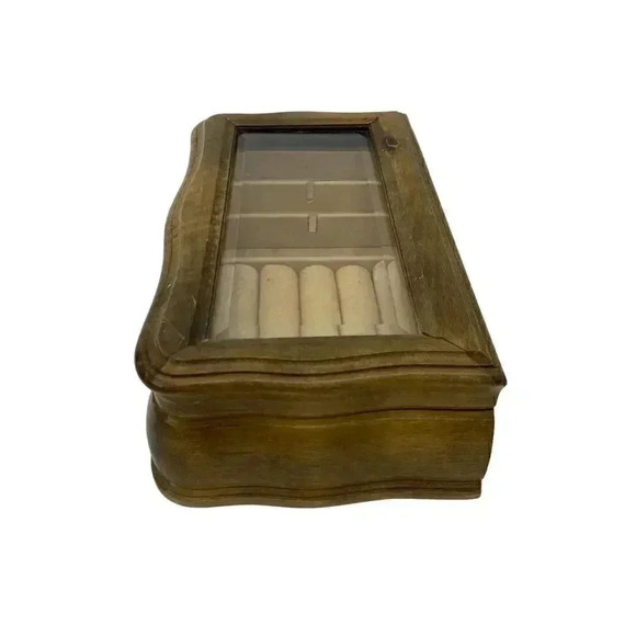 Wooden Earring Jewelry Storage Box Large Organizer Removable Divider Tray - Picture 6 of 11